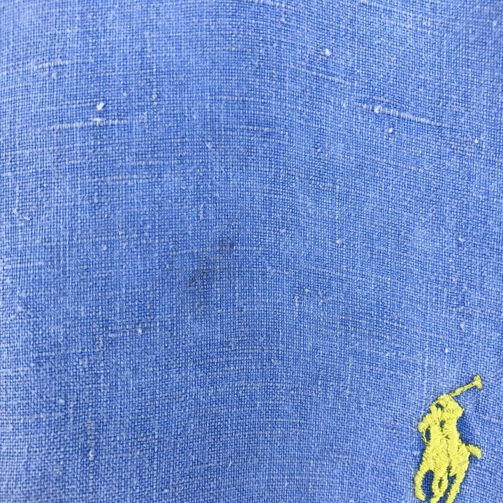 Ralph Lauren Plain Short Sleeve Linen Button-Down Shirt, Men's Size M linen Blue type light blue Vintage Second Hand