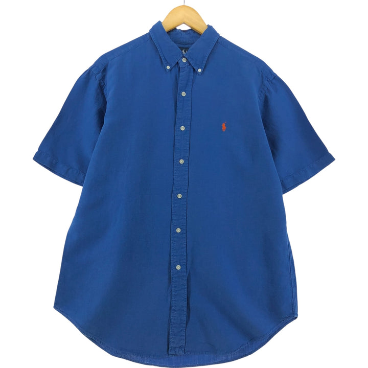 Ralph Lauren Classic Fit short sleeve linen button down shirt, men's size L linen blue type Vintage Second Hand
