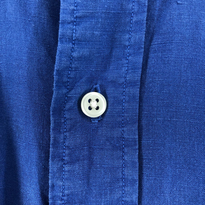 Ralph Lauren Classic Fit short sleeve linen button down shirt, men's size L linen blue type Vintage Second Hand