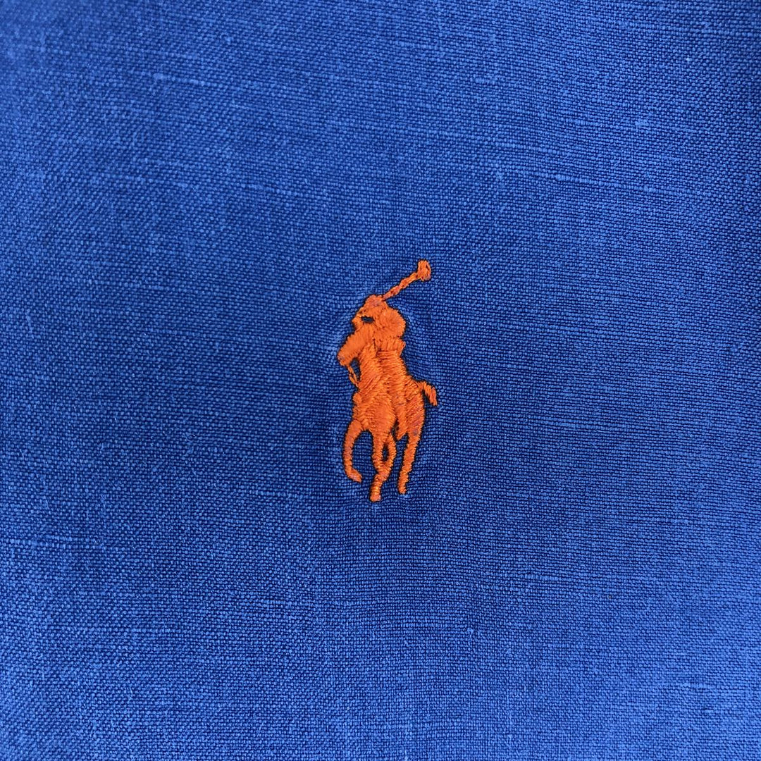 Ralph Lauren Classic Fit short sleeve linen button down shirt, men's size L linen blue type Vintage Second Hand