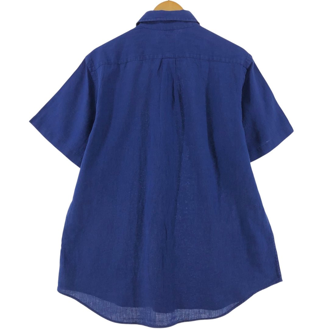Ralph Lauren short sleeve linen button down shirt, men's size L linen blue type Vintage Second Hand