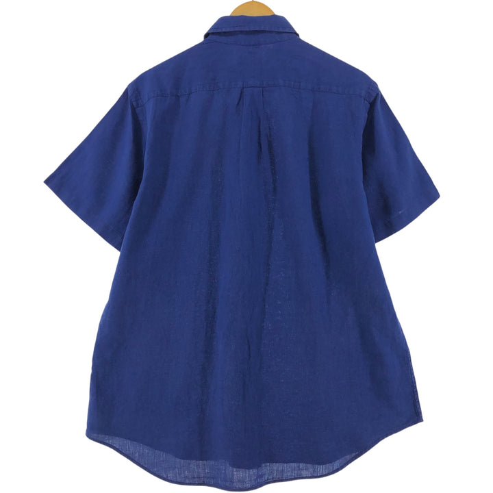 Ralph Lauren short sleeve linen button down shirt, men's size L linen blue type Vintage Second Hand