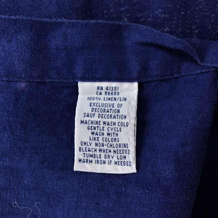 Ralph Lauren short sleeve linen button down shirt, men's size L linen blue type Vintage Second Hand
