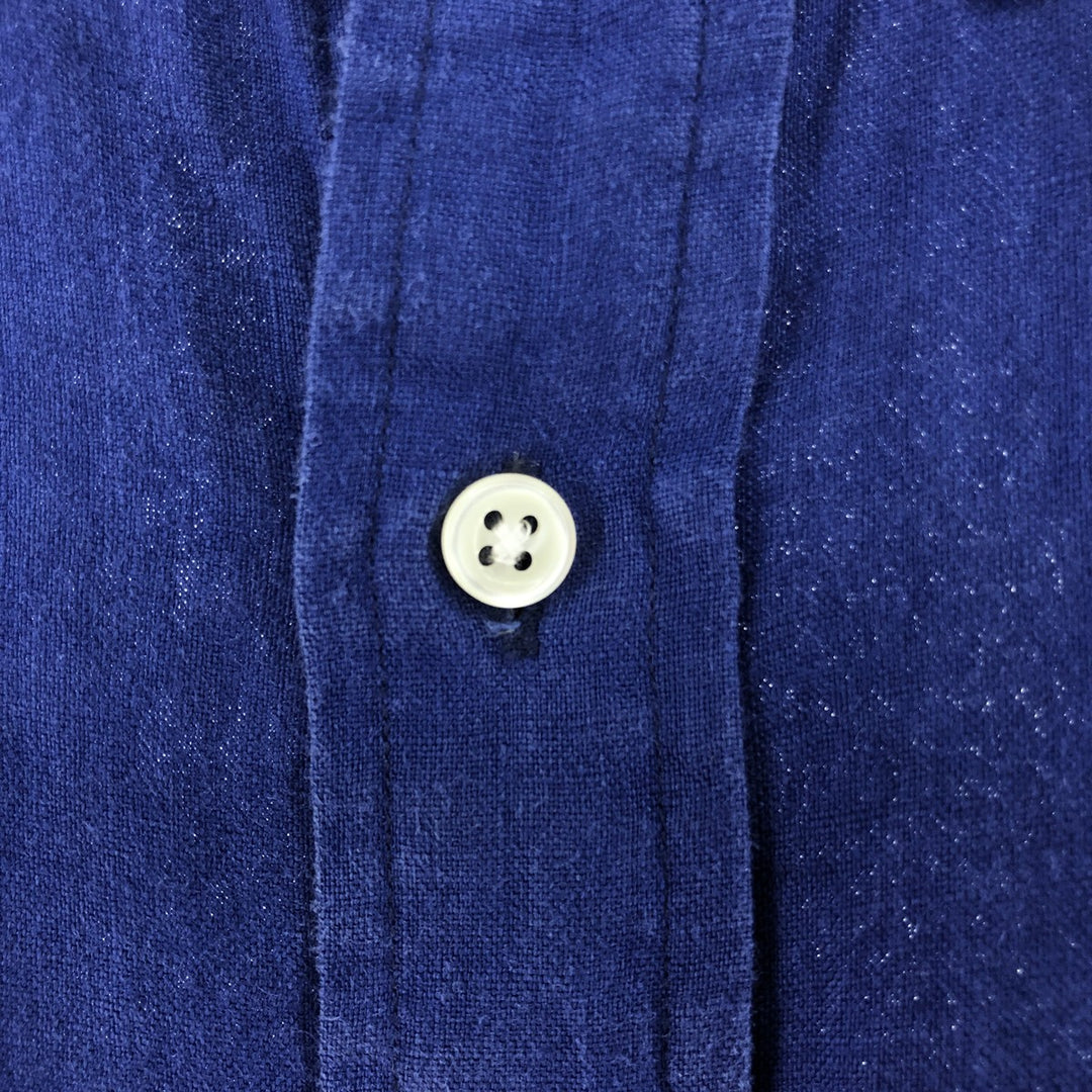 Ralph Lauren short sleeve linen button down shirt, men's size L linen blue type Vintage Second Hand