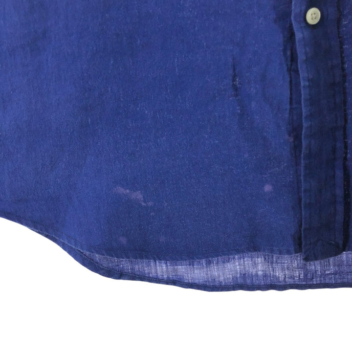 Ralph Lauren short sleeve linen button down shirt, men's size L linen blue type Vintage Second Hand