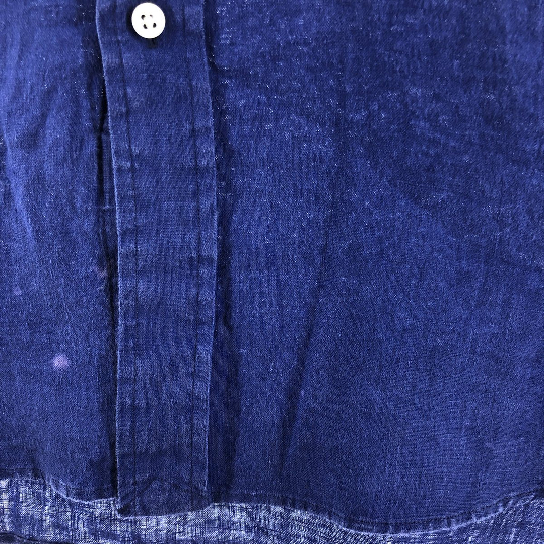 Ralph Lauren short sleeve linen button down shirt, men's size L linen blue type Vintage Second Hand