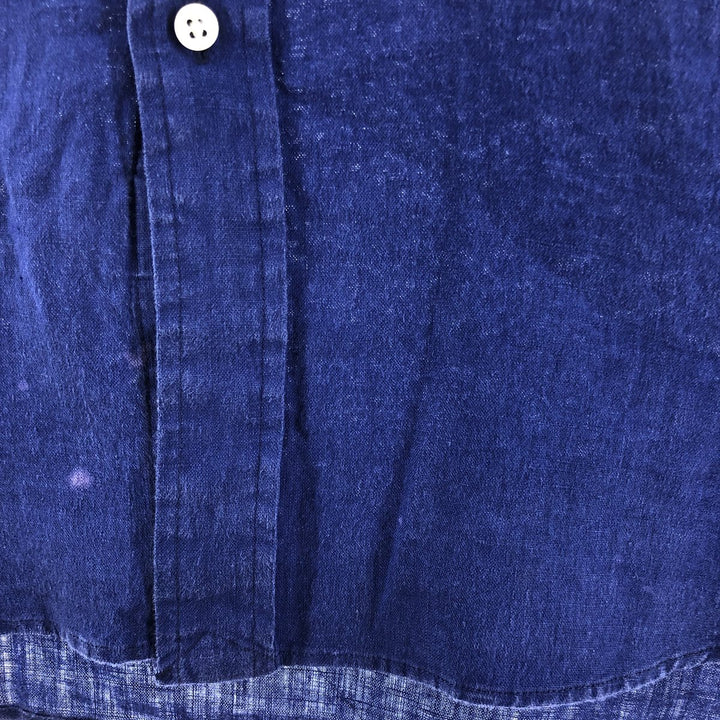 Ralph Lauren short sleeve linen button down shirt, men's size L linen blue type Vintage Second Hand