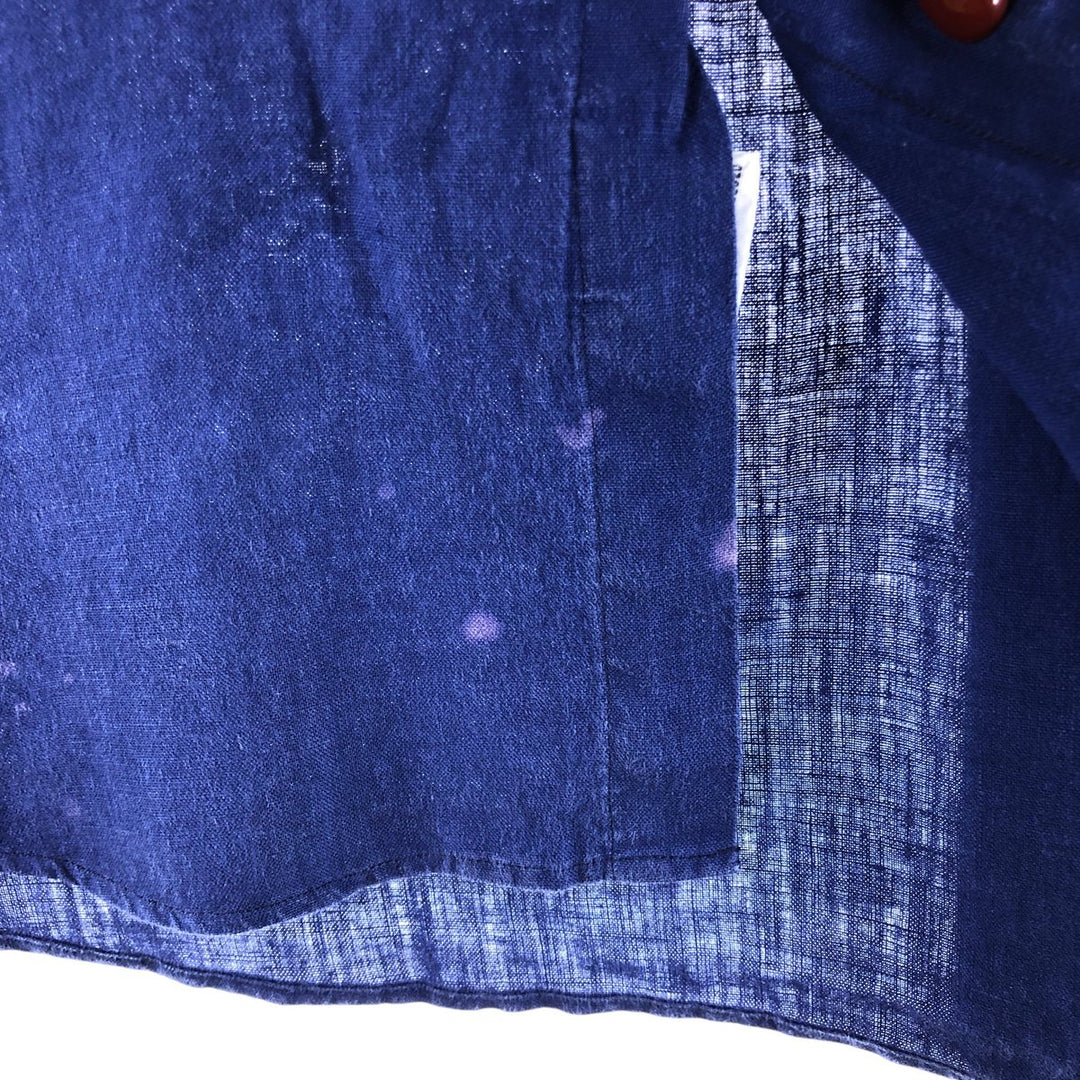 Ralph Lauren short sleeve linen button down shirt, men's size L linen blue type Vintage Second Hand