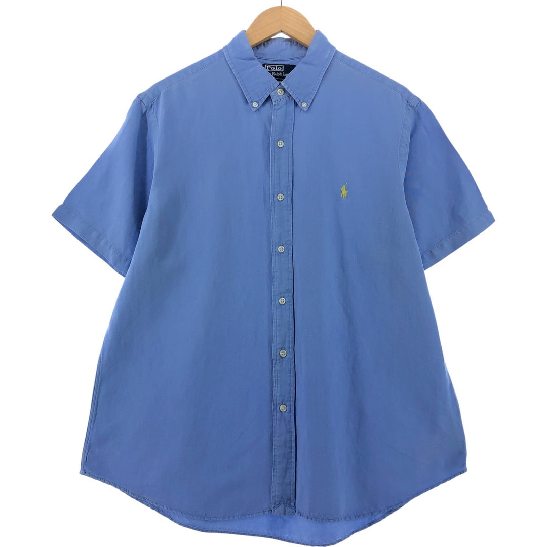 Ralph Lauren POLO by Ralph Lauren CUSTOM FIT short sleeve linen button down shirt men's XL size linen Blue type light blue Vintage Second Hand