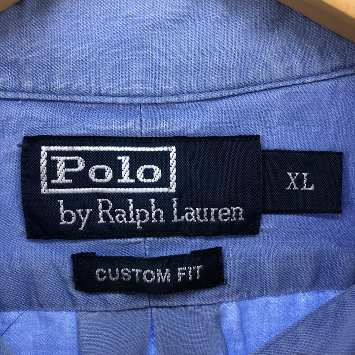 Ralph Lauren POLO by Ralph Lauren CUSTOM FIT short sleeve linen button down shirt men's XL size linen Blue type light blue Vintage Second Hand