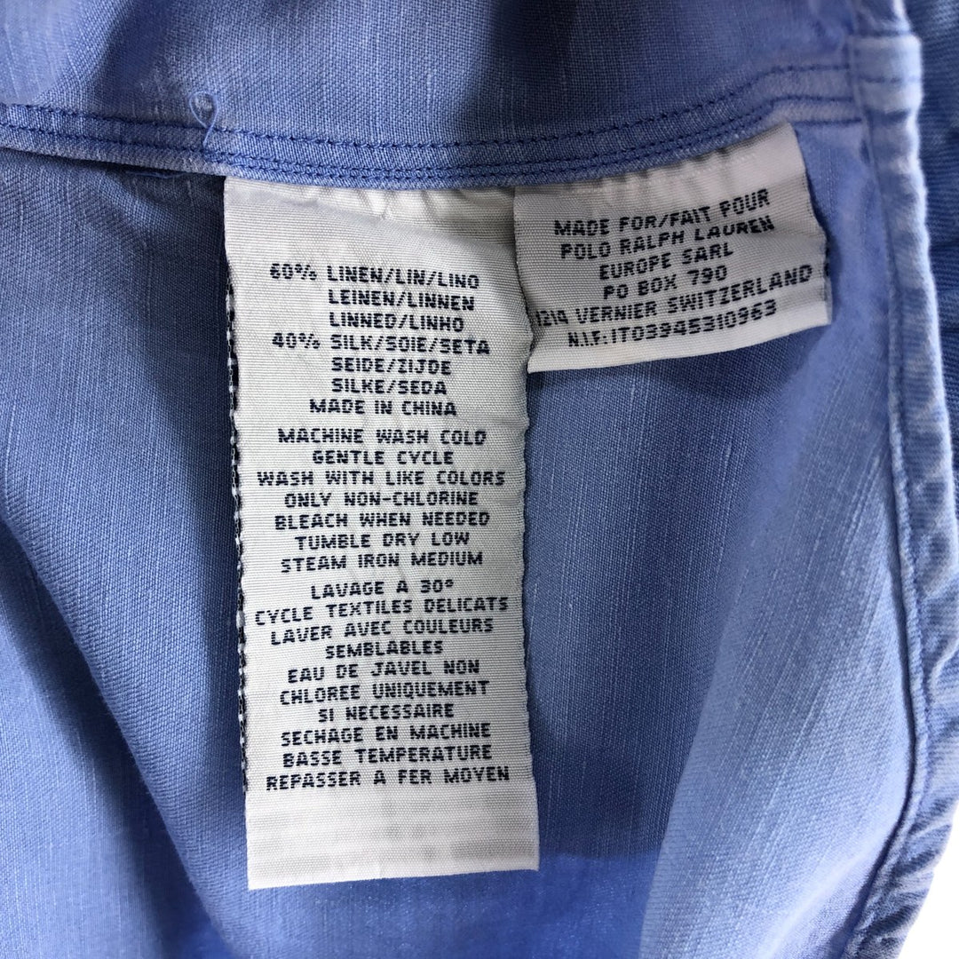 Ralph Lauren POLO by Ralph Lauren CUSTOM FIT short sleeve linen button down shirt men's XL size linen Blue type light blue Vintage Second Hand