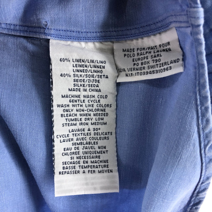 Ralph Lauren POLO by Ralph Lauren CUSTOM FIT short sleeve linen button down shirt men's XL size linen Blue type light blue Vintage Second Hand