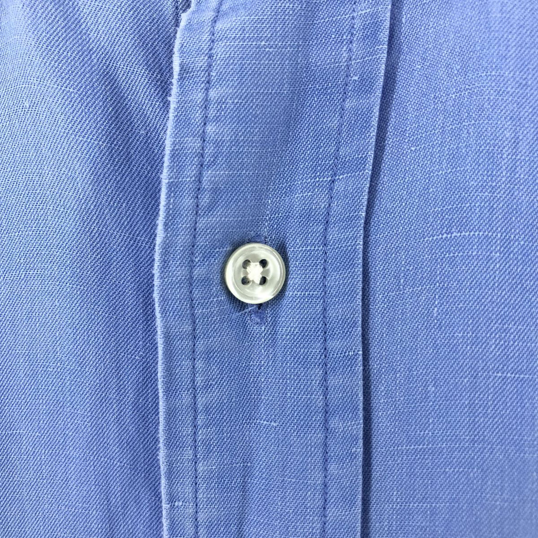 Ralph Lauren POLO by Ralph Lauren CUSTOM FIT short sleeve linen button down shirt men's XL size linen Blue type light blue Vintage Second Hand