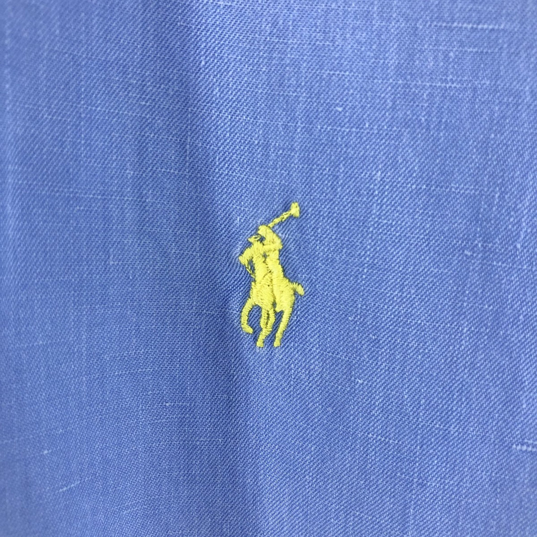 Ralph Lauren POLO by Ralph Lauren CUSTOM FIT short sleeve linen button down shirt men's XL size linen Blue type light blue Vintage Second Hand