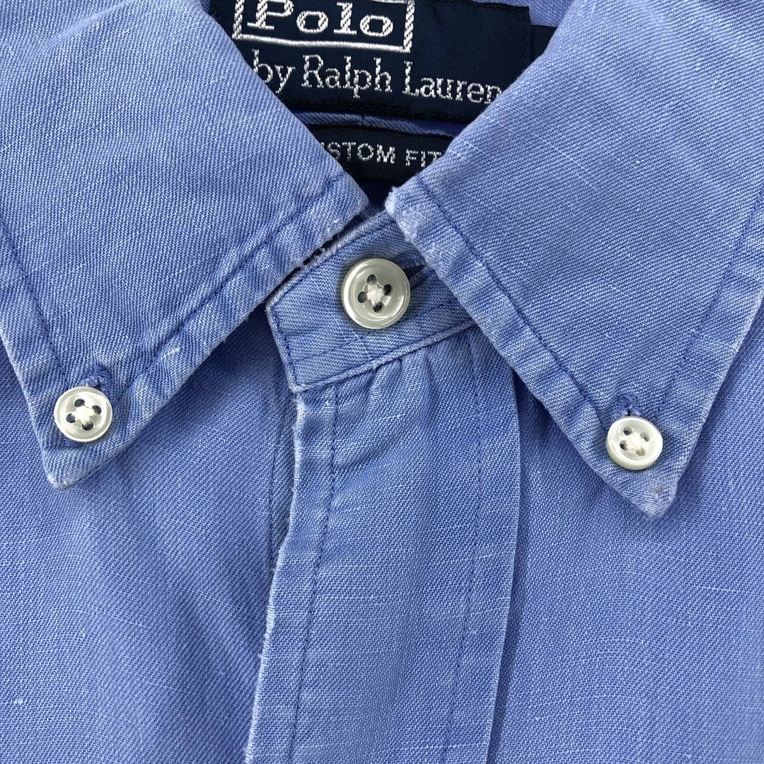 Ralph Lauren POLO by Ralph Lauren CUSTOM FIT short sleeve linen button down shirt men's XL size linen Blue type light blue Vintage Second Hand