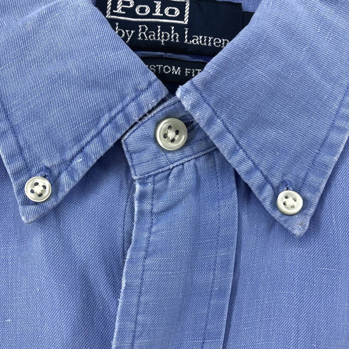 Ralph Lauren POLO by Ralph Lauren CUSTOM FIT short sleeve linen button down shirt men's XL size linen Blue type light blue Vintage Second Hand