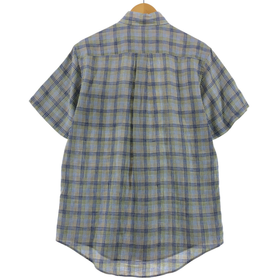 Brooks Brothers Check Pattern Short Sleeve Linen Button Down Shirt Men's Size S linen blue type Vintage Second Hand