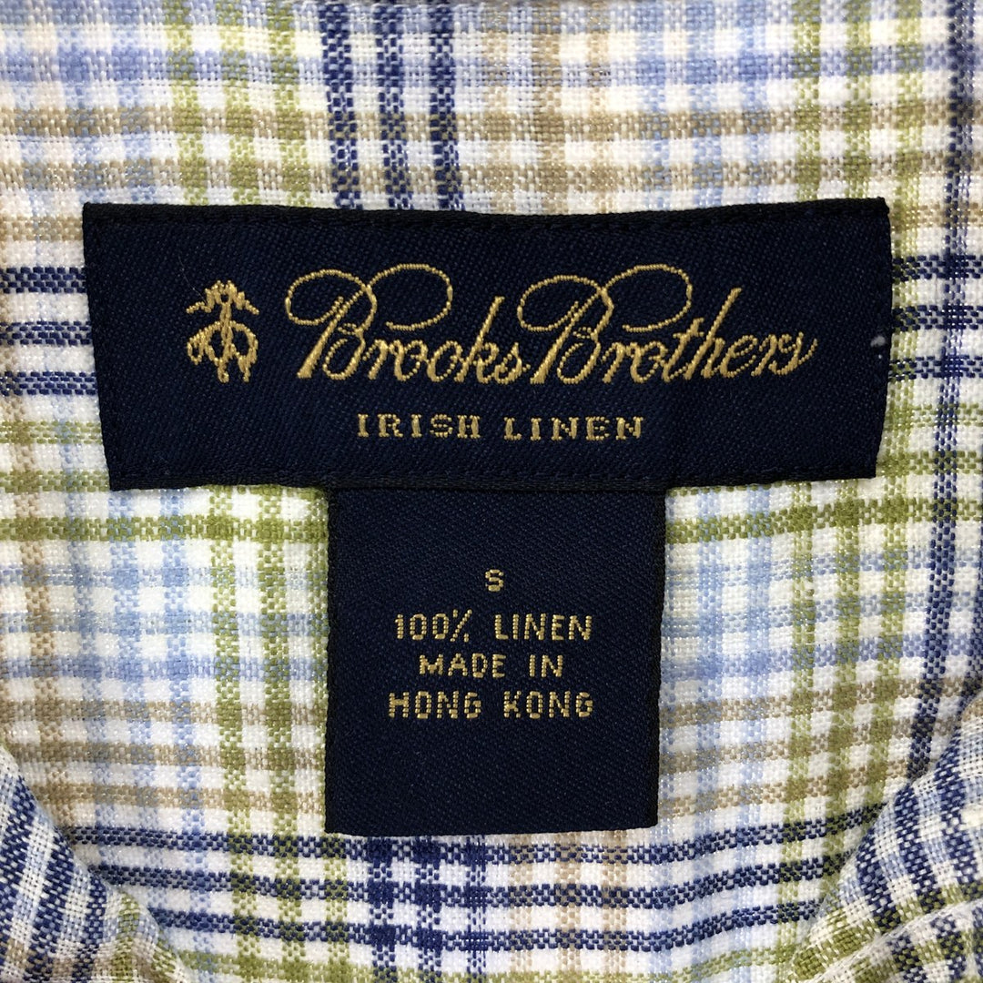 Brooks Brothers Check Pattern Short Sleeve Linen Button Down Shirt Men's Size S linen blue type Vintage Second Hand