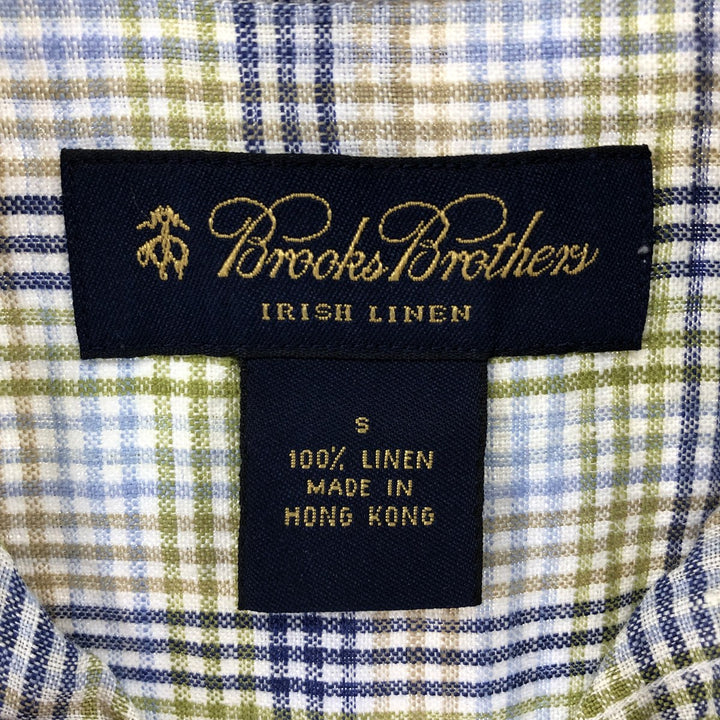 Brooks Brothers Check Pattern Short Sleeve Linen Button Down Shirt Men's Size S linen blue type Vintage Second Hand