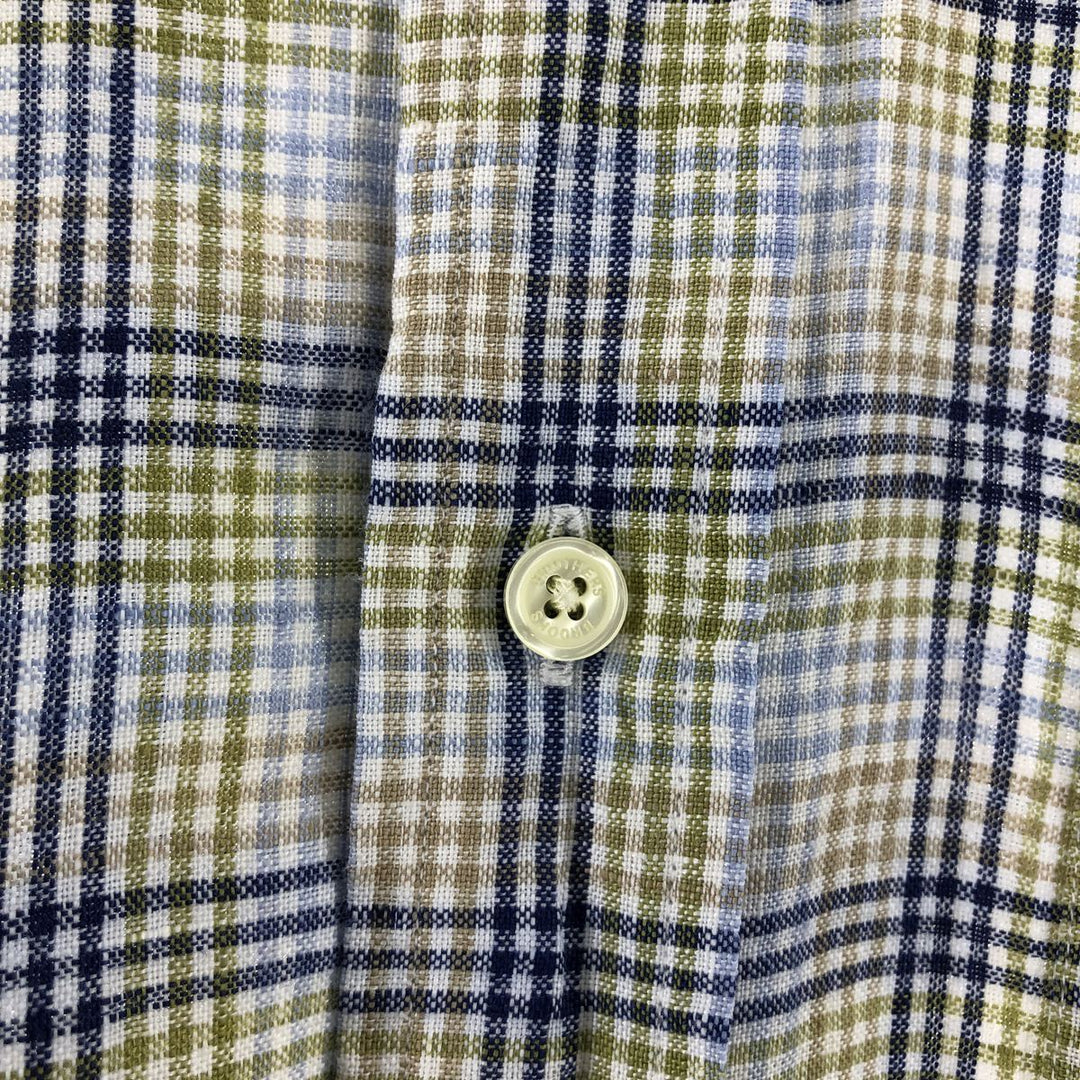 Brooks Brothers Check Pattern Short Sleeve Linen Button Down Shirt Men's Size S linen blue type Vintage Second Hand