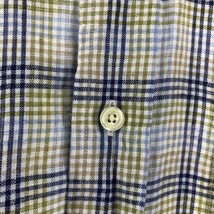 Brooks Brothers Check Pattern Short Sleeve Linen Button Down Shirt Men's Size S linen blue type Vintage Second Hand