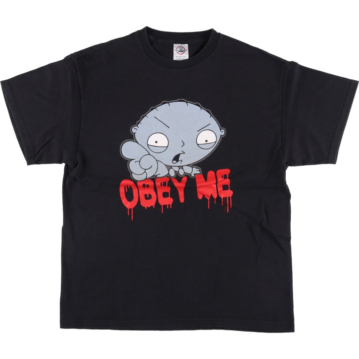 DELTA FAMILY GUY Family Guy Anime Character Print T-Shirt Men's L size cotton black type Vintage Second Hand