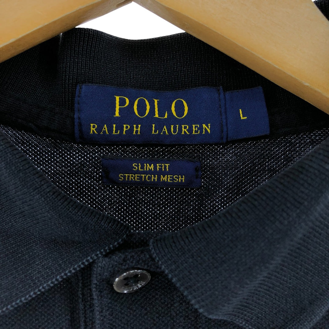 Ralph Lauren POLO RALPH LAUREN SLIM FIT short sleeve polo shirt, men's size L cotton black type Vintage Second Hand