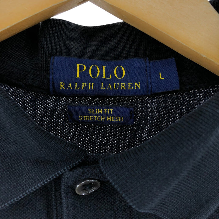 Ralph Lauren POLO RALPH LAUREN SLIM FIT short sleeve polo shirt, men's size L cotton black type Vintage Second Hand