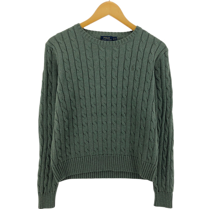 Ralph Lauren POLO RALPH LAUREN Cable knit cotton sweater Women's size L cotton Khaki type sage green Vintage Second Hand