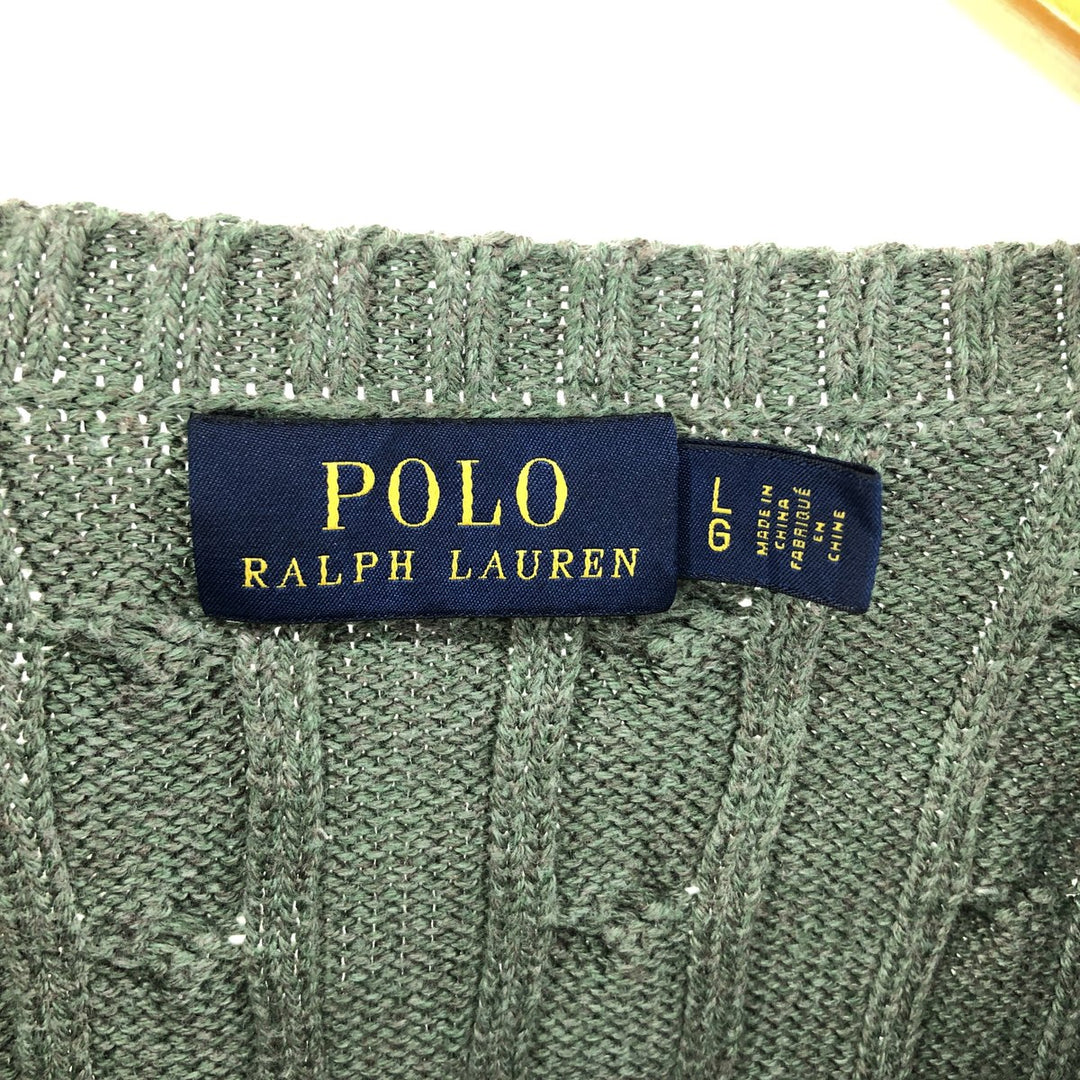 Ralph Lauren POLO RALPH LAUREN Cable knit cotton sweater Women's size L cotton Khaki type sage green Vintage Second Hand