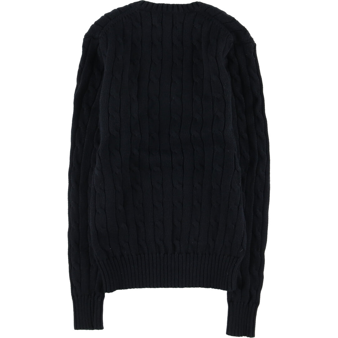 Ralph Lauren POLO RALPH LAUREN Cable knit V-neck cotton knit sweater Women's XS size cotton black type Vintage Second Hand
