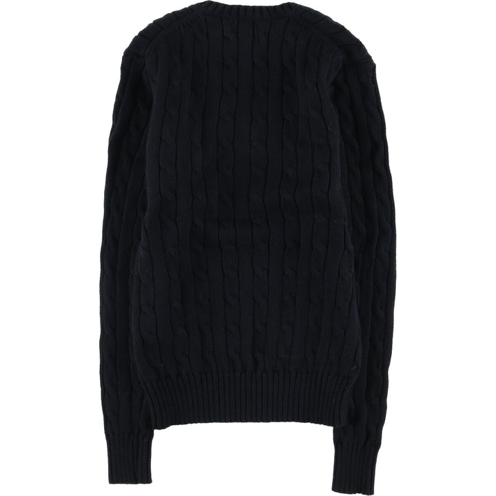 Ralph Lauren POLO RALPH LAUREN Cable knit V-neck cotton knit sweater Women's XS size cotton black type Vintage Second Hand