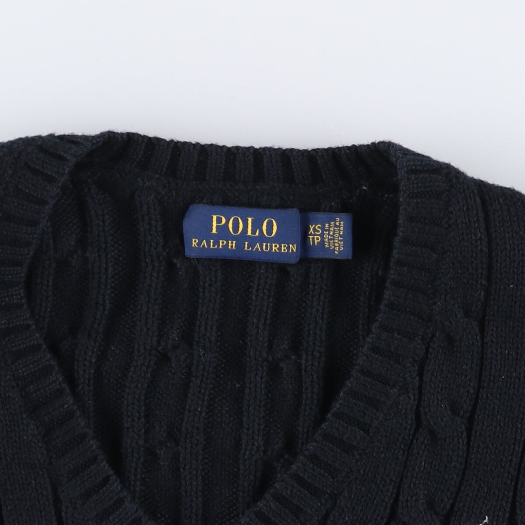 Ralph Lauren POLO RALPH LAUREN Cable knit V-neck cotton knit sweater Women's XS size cotton black type Vintage Second Hand