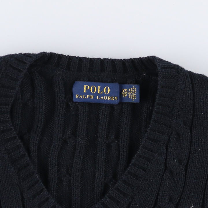 Ralph Lauren POLO RALPH LAUREN Cable knit V-neck cotton knit sweater Women's XS size cotton black type Vintage Second Hand