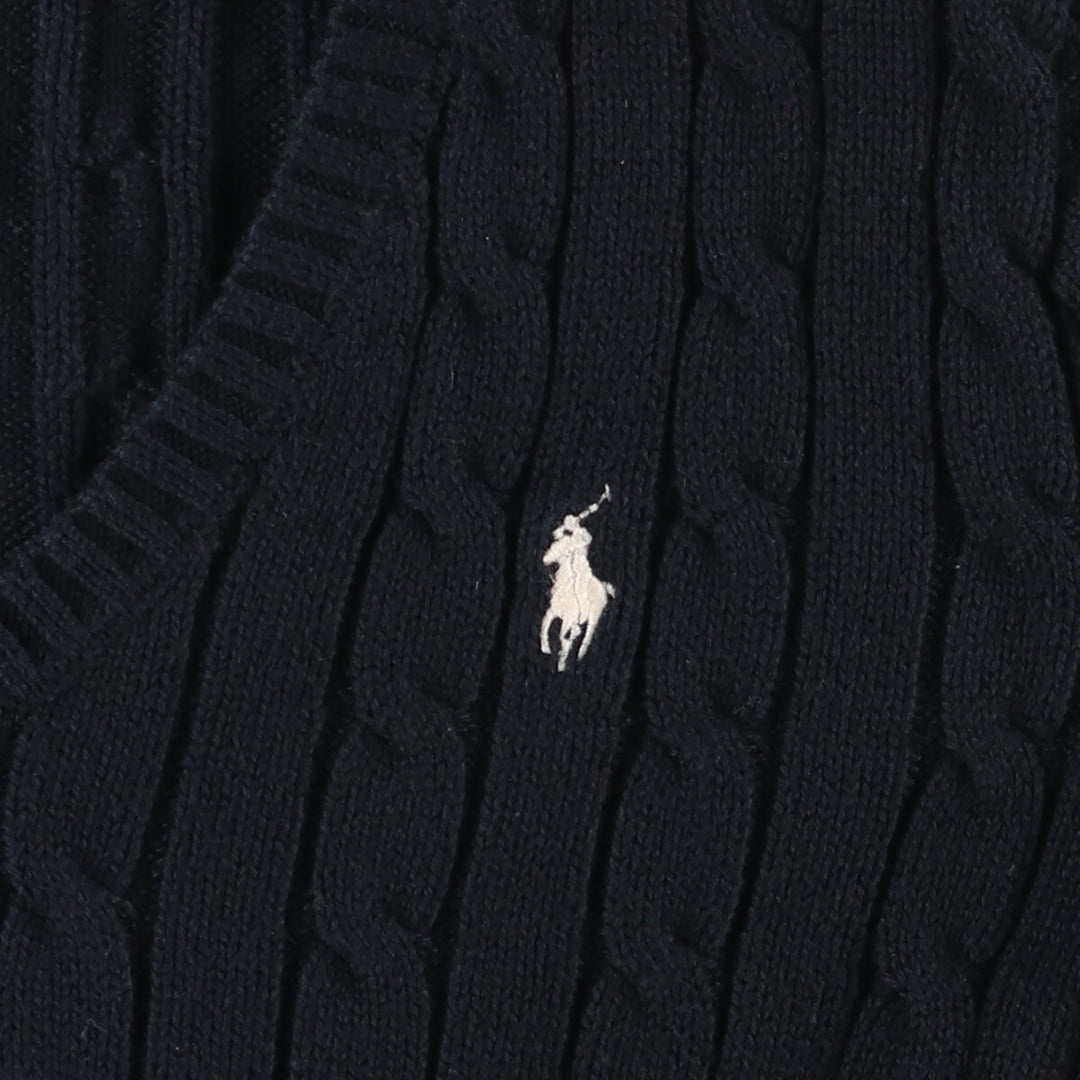 Ralph Lauren POLO RALPH LAUREN Cable knit V-neck cotton knit sweater Women's XS size cotton black type Vintage Second Hand