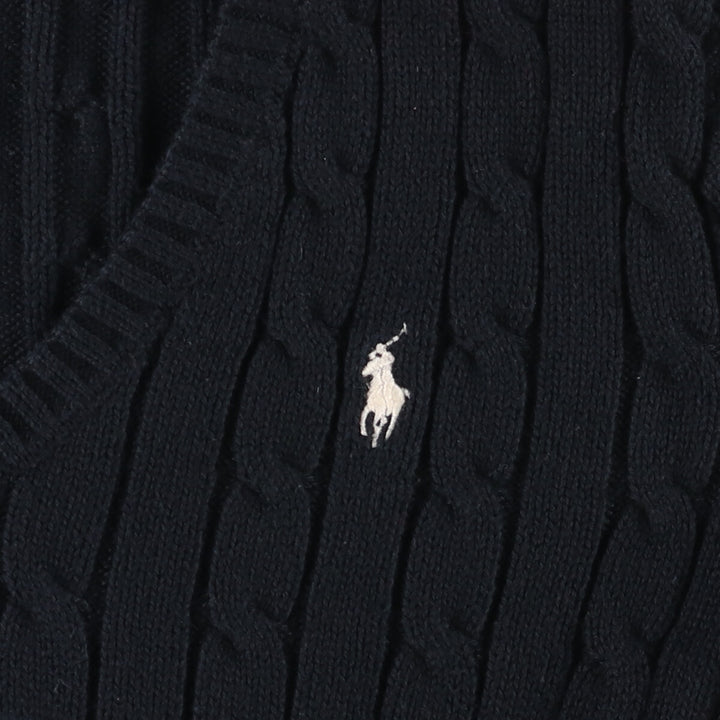 Ralph Lauren POLO RALPH LAUREN Cable knit V-neck cotton knit sweater Women's XS size cotton black type Vintage Second Hand