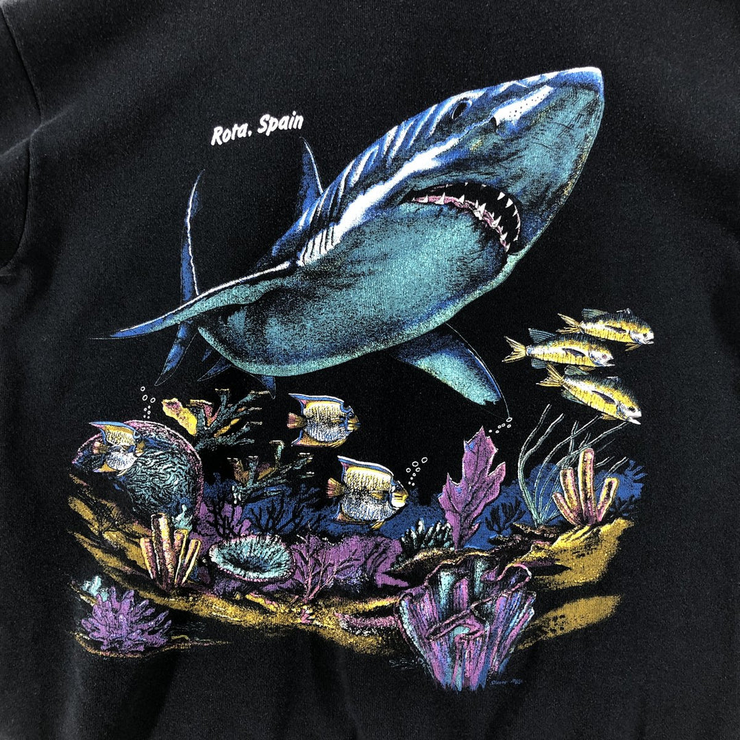 90'S Tartex Shark Pattern Animal Sweatshirt, Made in USA, Men's L Size, Vintage cotton black type Vintage Second Hand
