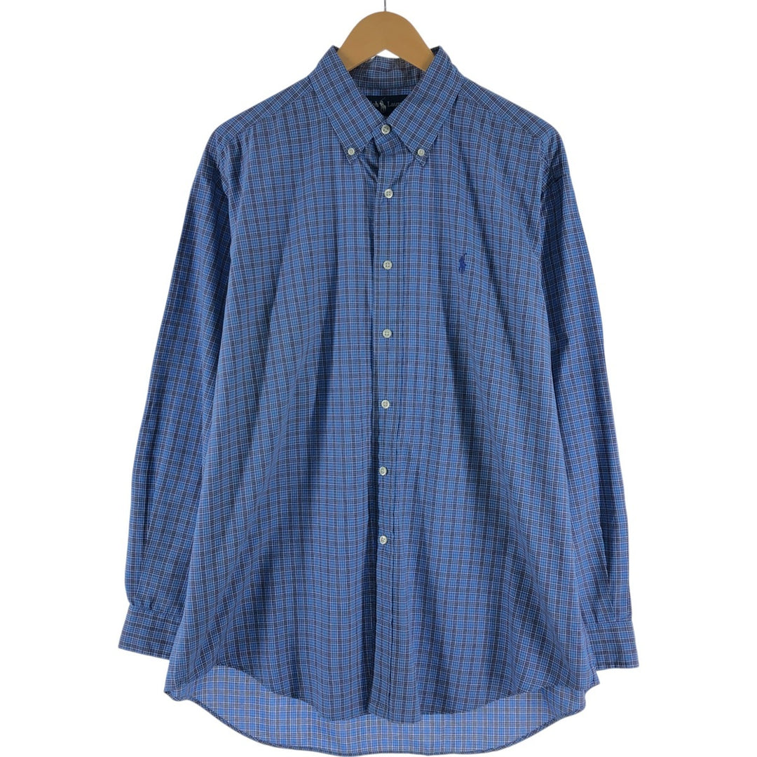 Ralph Lauren BLAKE long sleeve button down check shirt, men's size L cotton Blue type light blue Vintage Second Hand