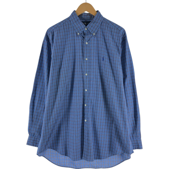 Ralph Lauren BLAKE long sleeve button down check shirt, men's size L cotton Blue type light blue Vintage Second Hand