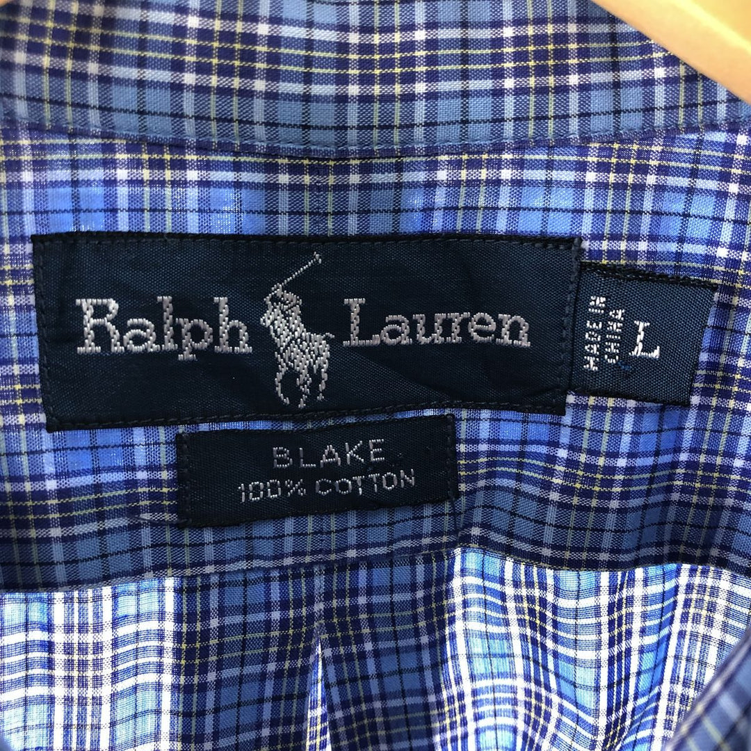 Ralph Lauren BLAKE long sleeve button down check shirt, men's size L cotton Blue type light blue Vintage Second Hand