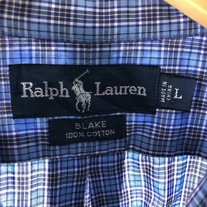 Ralph Lauren BLAKE long sleeve button down check shirt, men's size L cotton Blue type light blue Vintage Second Hand