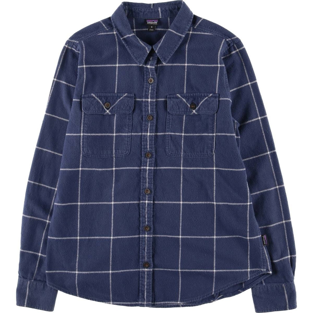 Patagonia Fjord Flannel Shirt 42405FA22 Long Sleeve Flannel Check Shirt Women's Size M Organic cotton navy blue type Vintage Second Hand