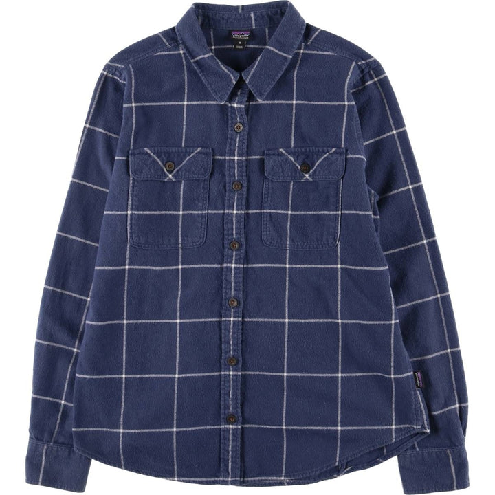 Patagonia Fjord Flannel Shirt 42405FA22 Long Sleeve Flannel Check Shirt Women's Size M Organic cotton navy blue type Vintage Second Hand