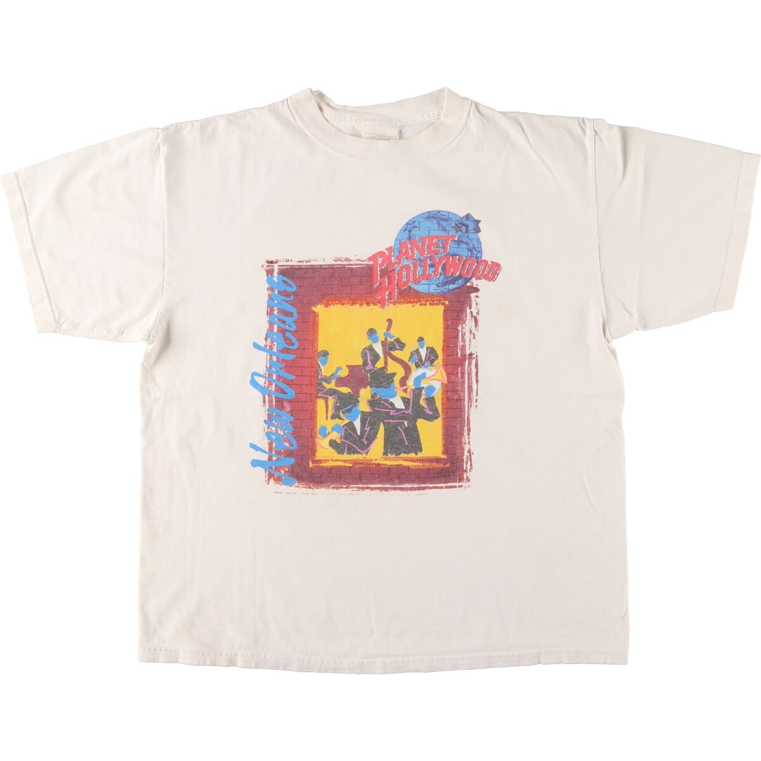 90'S PLANET HOLLYWOOD Advertising T-shirt, Made in USA, Men's L size, Vintage cotton white type Vintage Second Hand