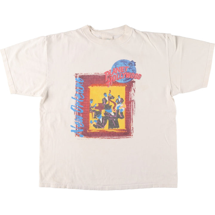 90'S PLANET HOLLYWOOD Advertising T-shirt, Made in USA, Men's L size, Vintage cotton white type Vintage Second Hand