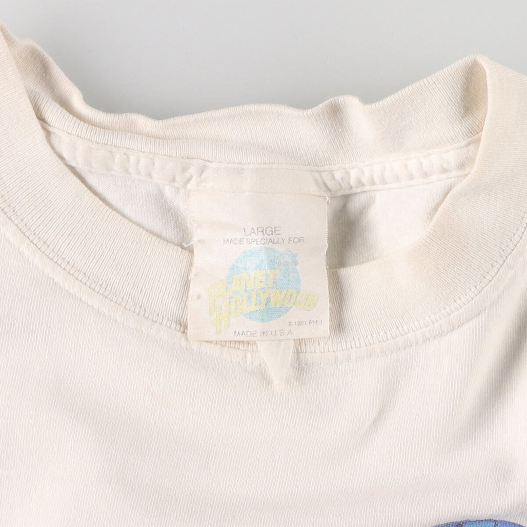 90'S PLANET HOLLYWOOD Advertising T-shirt, Made in USA, Men's L size, Vintage cotton white type Vintage Second Hand