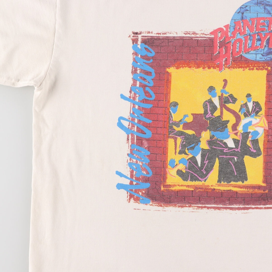 90'S PLANET HOLLYWOOD Advertising T-shirt, Made in USA, Men's L size, Vintage cotton white type Vintage Second Hand