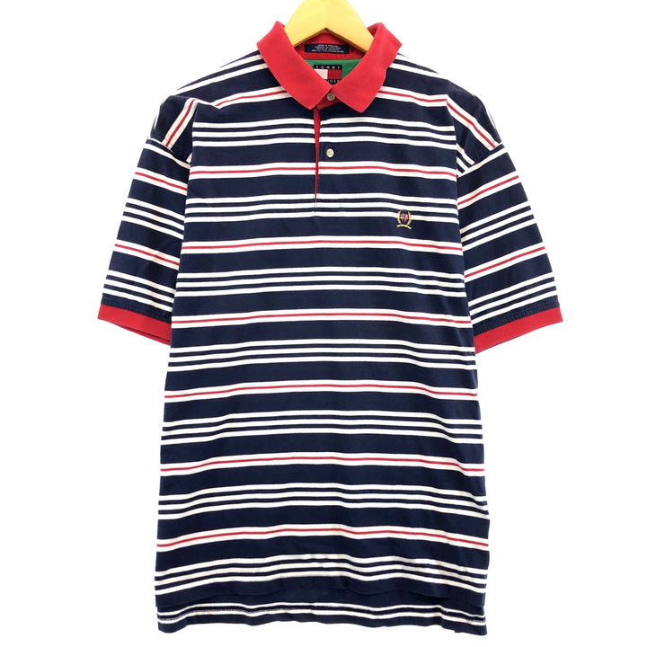 90'S Tommy Hilfiger short sleeve striped polo shirt, men's size L, vintage cotton navy blue type Vintage Second Hand