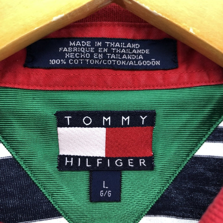 90'S Tommy Hilfiger short sleeve striped polo shirt, men's size L, vintage cotton navy blue type Vintage Second Hand