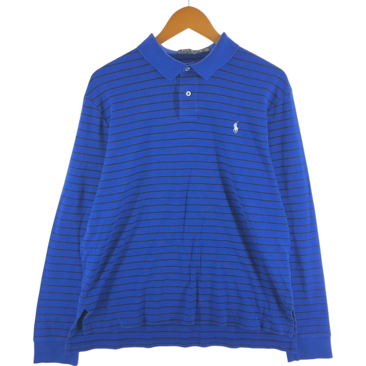 Ralph Lauren POLO RALPH LAUREN long-sleeved striped polo shirt, men's size XL cotton blue type Vintage Second Hand